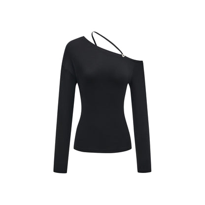 itsdinn_Black_Asymmetric_Button_Shoulder_Slanted_Neck_Women&