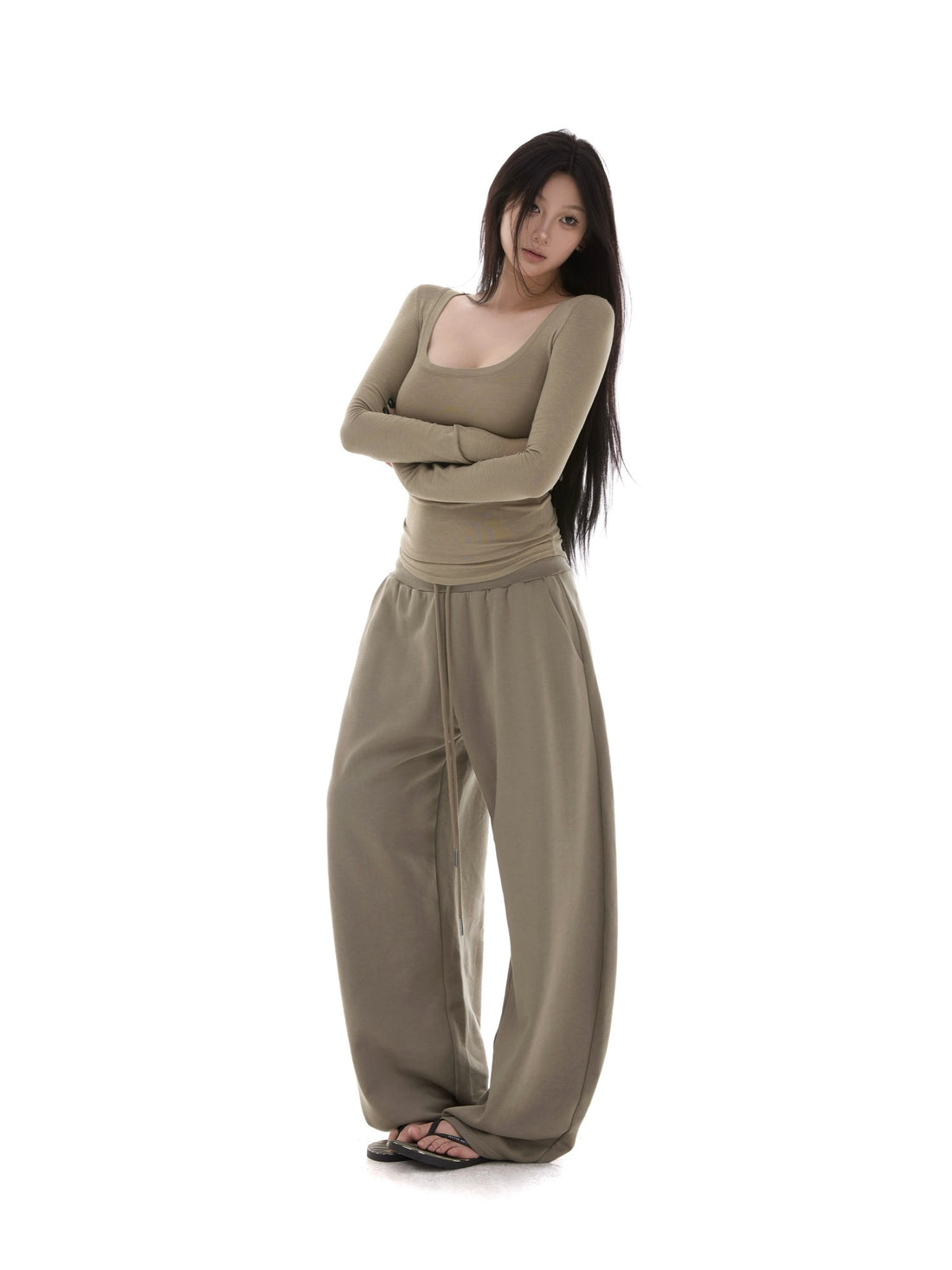 itsdinn Black Curved Cut Elastic Waist Women&