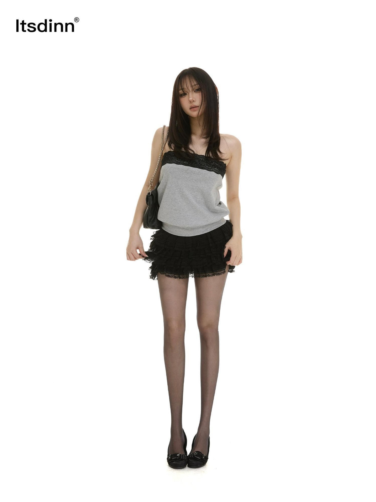 itsdinn Black Lace Trim Cutout Women&