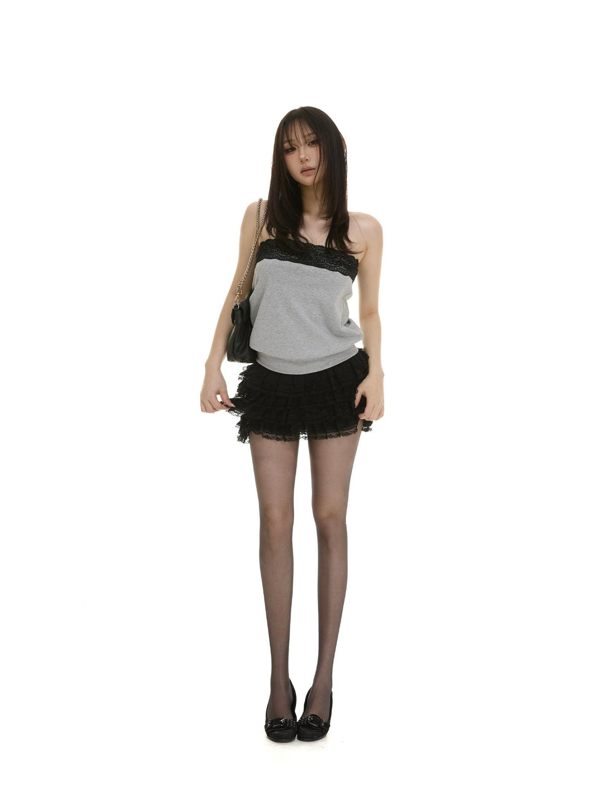 itsdinn Black Lace Trim Cutout Women&