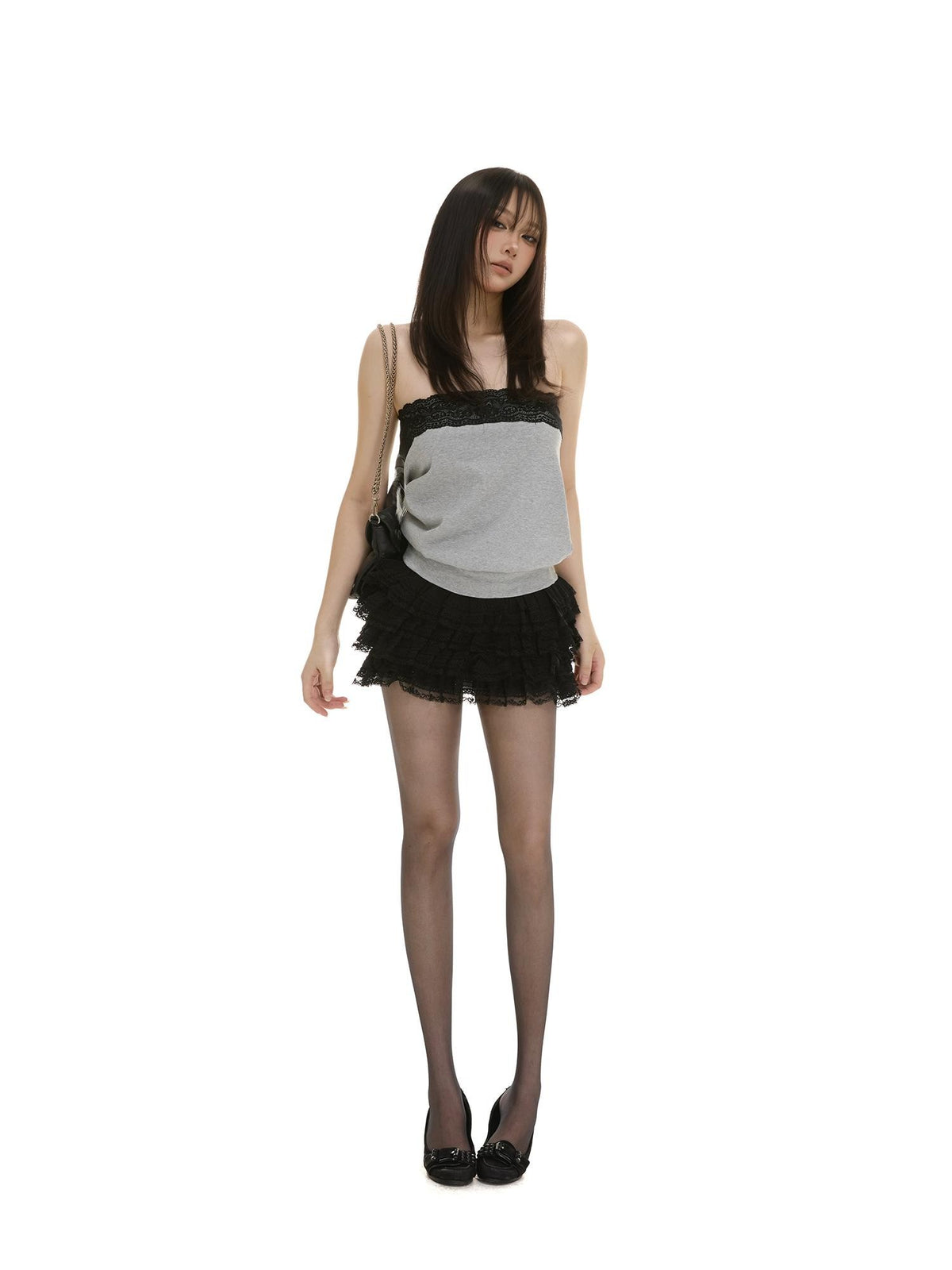 itsdinn Black Lace Trim Cutout Women&