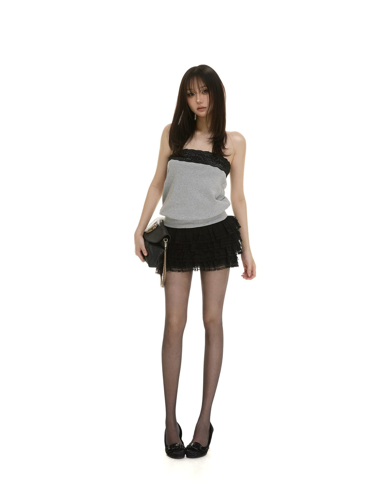 itsdinn Black Lace Trim Cutout Women&