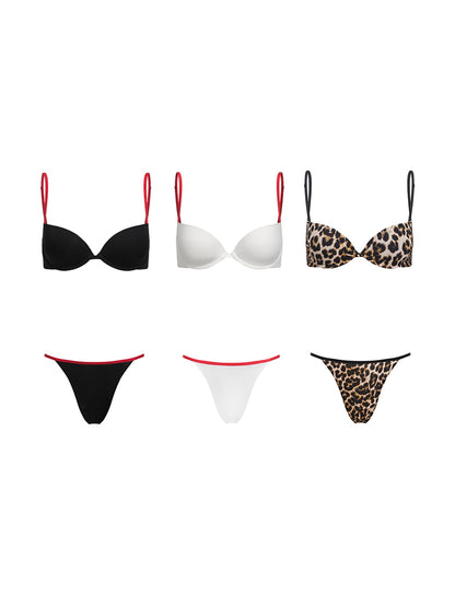 itsdinn Black White Gold Leopard Thin Red Straps Half Cup Underwire Women&