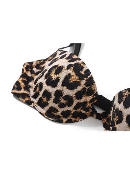 itsdinn Black White Gold Leopard Thin Red Straps Half Cup Underwire Women&
