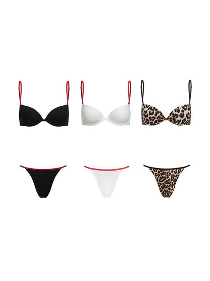 itsdinn Black White Gold Leopard Thin Red Straps Half Cup Underwire Women&
