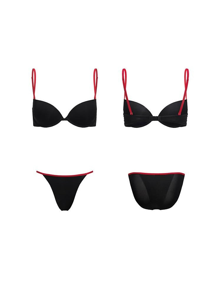itsdinn Black White Gold Leopard Thin Red Straps Half Cup Underwire Women&