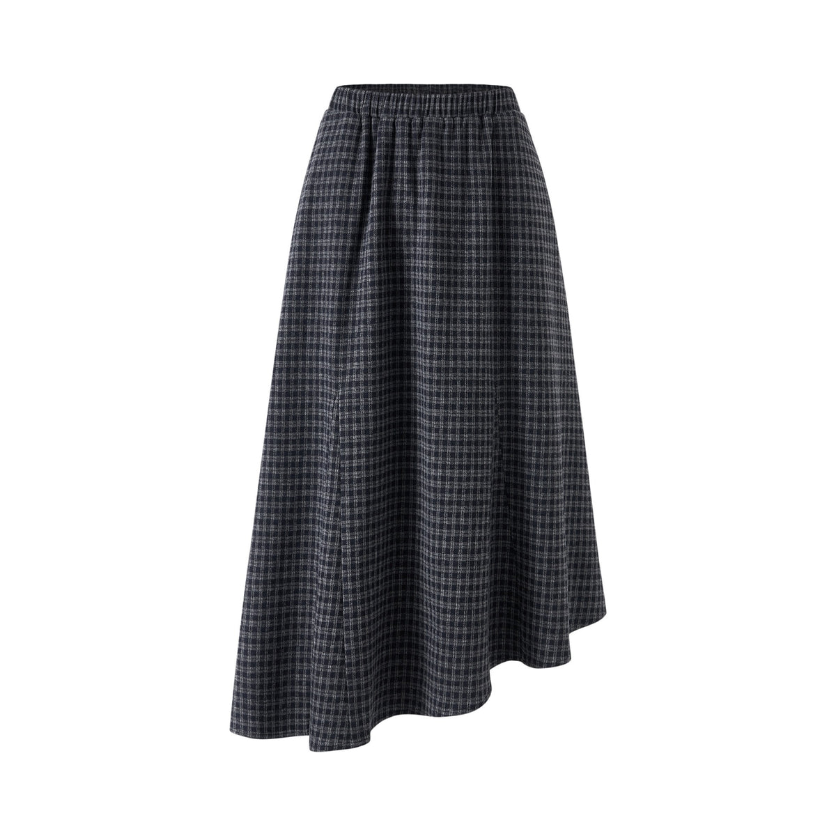 itsdinn_Blue_Gray_Checked_Asymmetric_Insert_Aline_Elastic_Waist_Women&