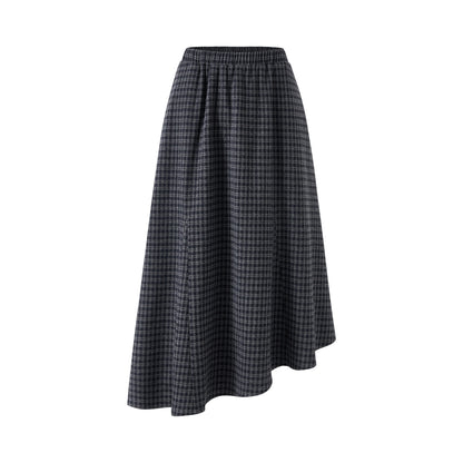 itsdinn_Blue_Gray_Checked_Asymmetric_Insert_Aline_Elastic_Waist_Women&