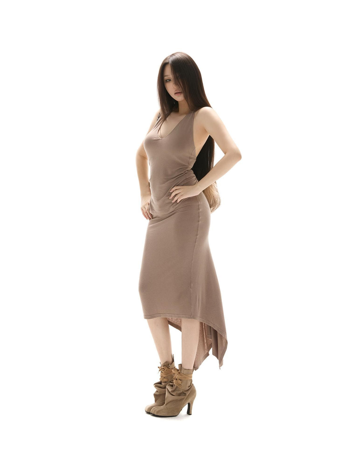 itsdinn Brown Halter Backless Fishtail Low Waist Women&
