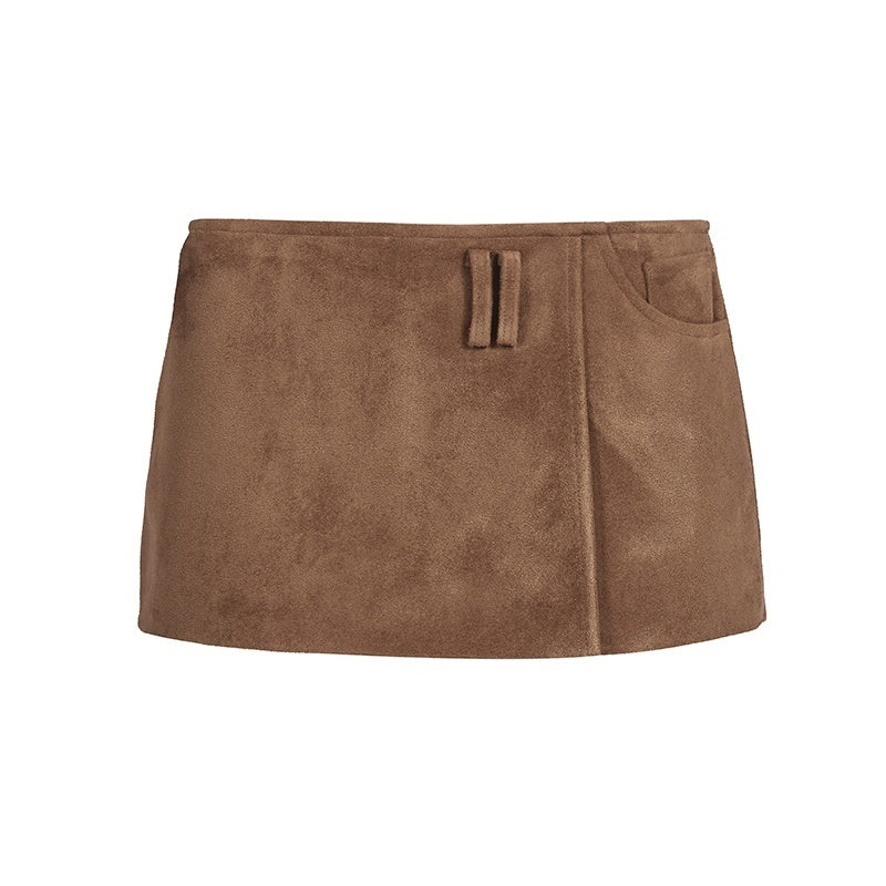 itsdinn_Brown_Suede_Two_Panel_Low_Waist_Patchwork_Built_In_Shorts_Women&