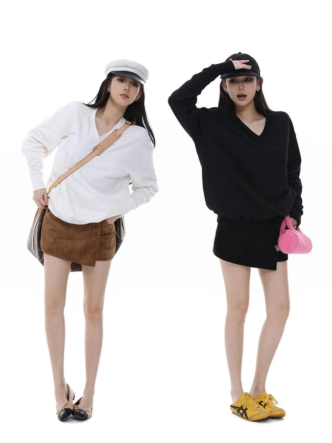 itsdinn Brown Suede Two Panel Low Waist Patchwork Built In Shorts Women&