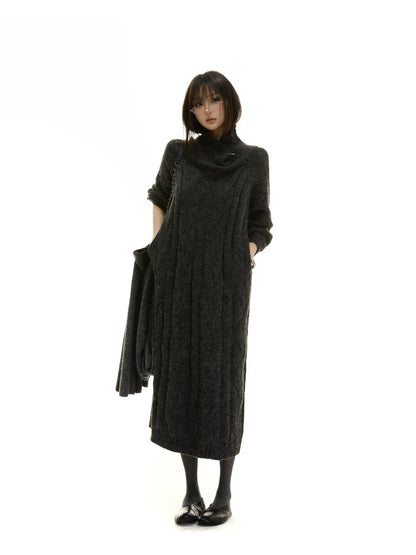 itsdinn Cable Knit High Neck Wool Blend Women&