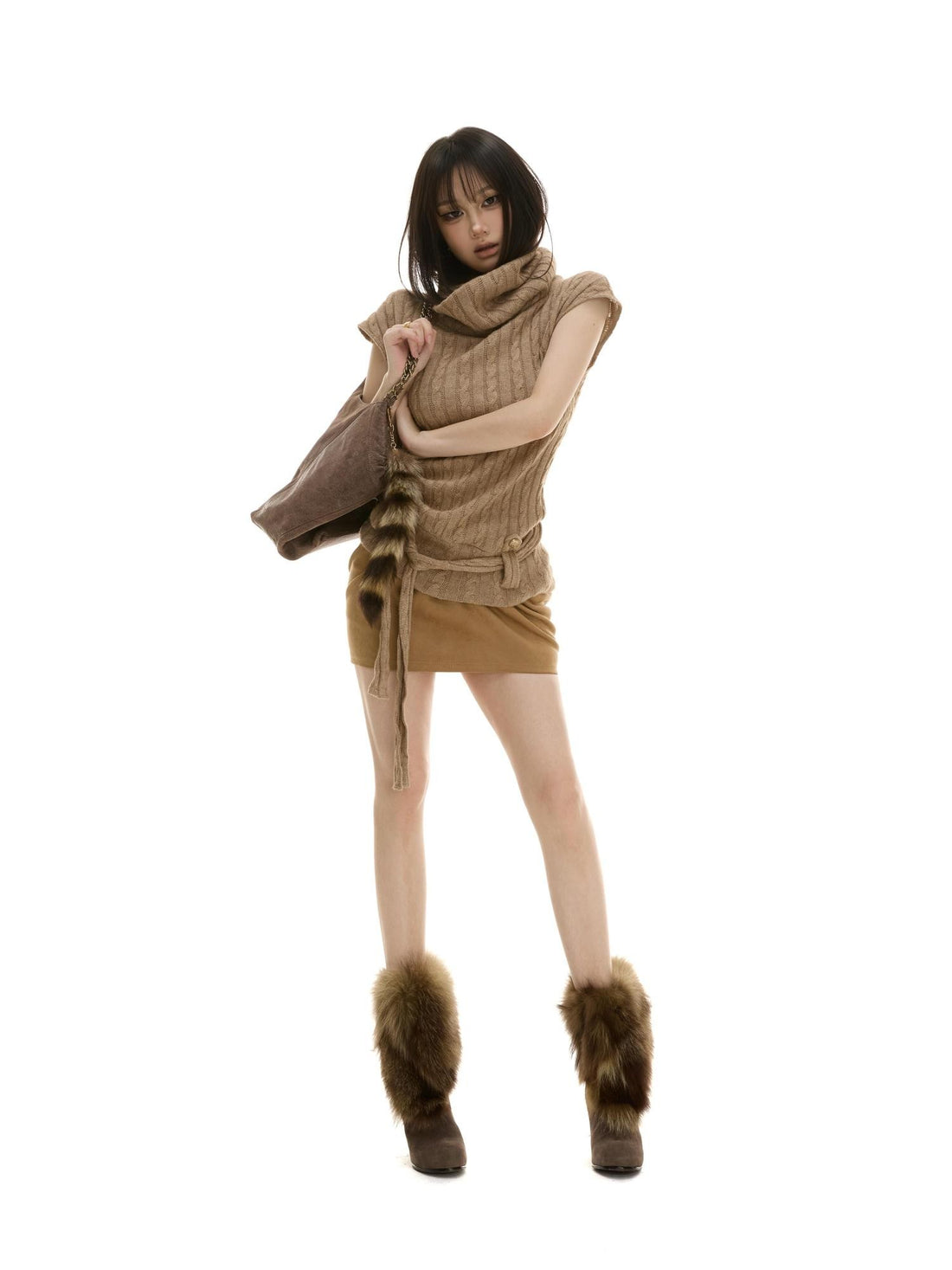 itsdinn Cable Knit Twisted Knot Tie Sleeveless Women&