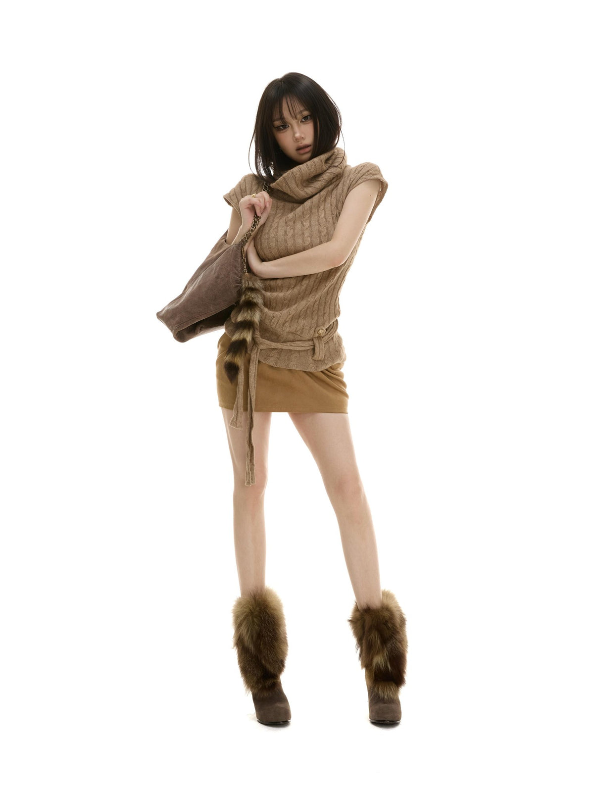 itsdinn Cable Knit Twisted Knot Tie Sleeveless Women&