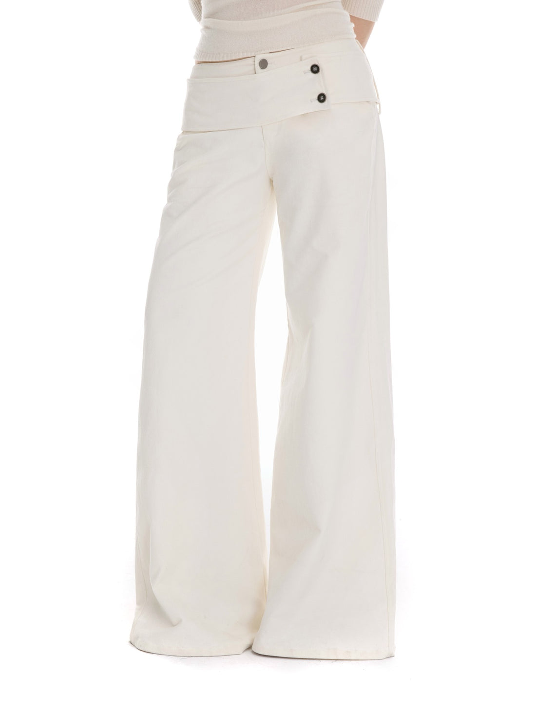 itsdinn Classic White Wide Waistband Belted Low Rise Women&