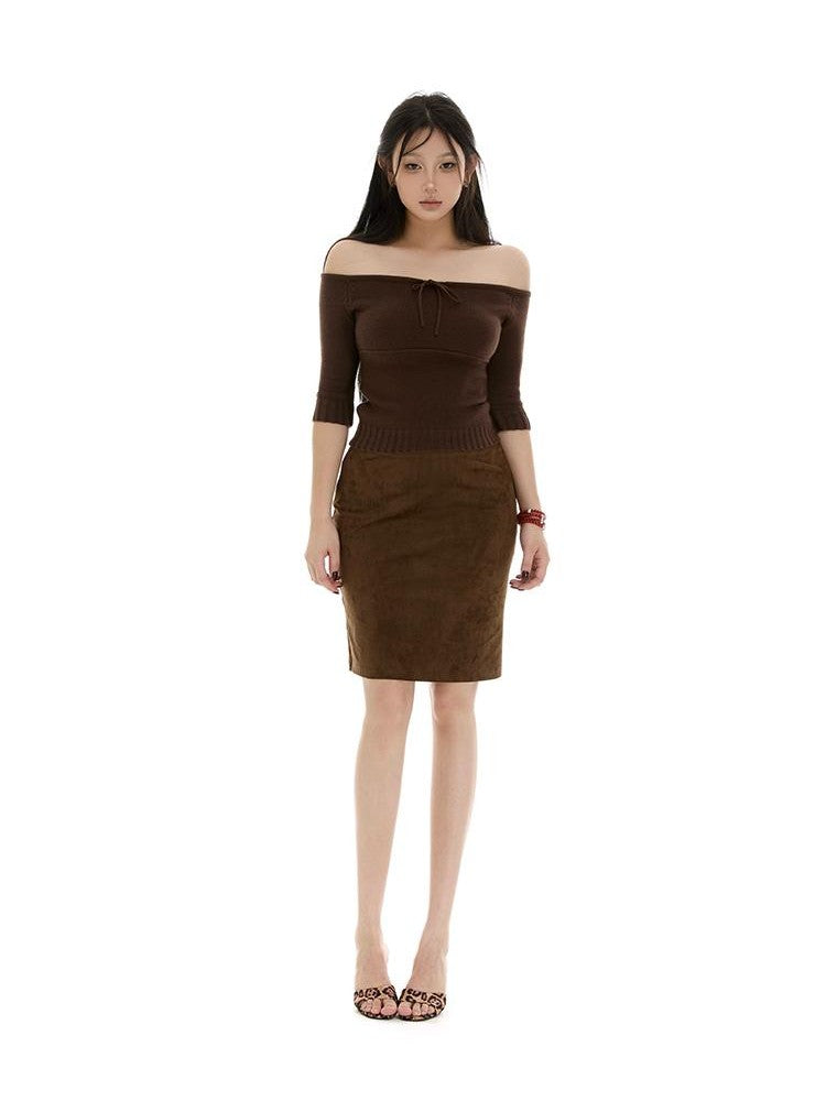 itsdinn Coffee Brown Low Waist One Piece Slim Slight Stretch Women&