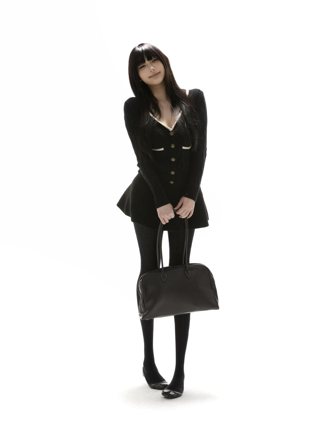 itsdinn Collegiate Deep V Single Row Buttons Waist Cinch Women&
