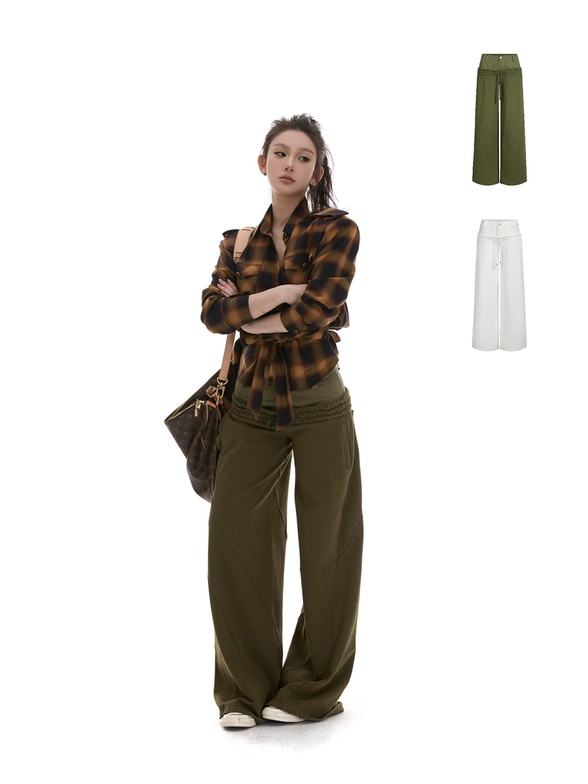 itsdinn Commuter Patchwork Double Waistband Low Rise Women&