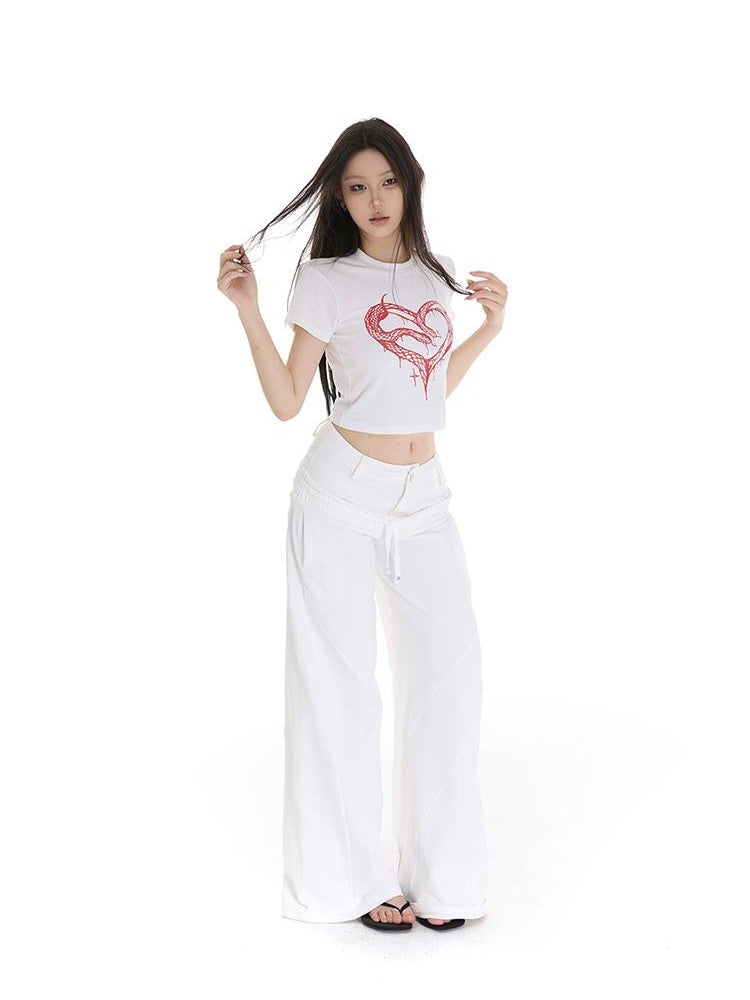 itsdinn Commuter Patchwork Double Waistband Low Rise Women&