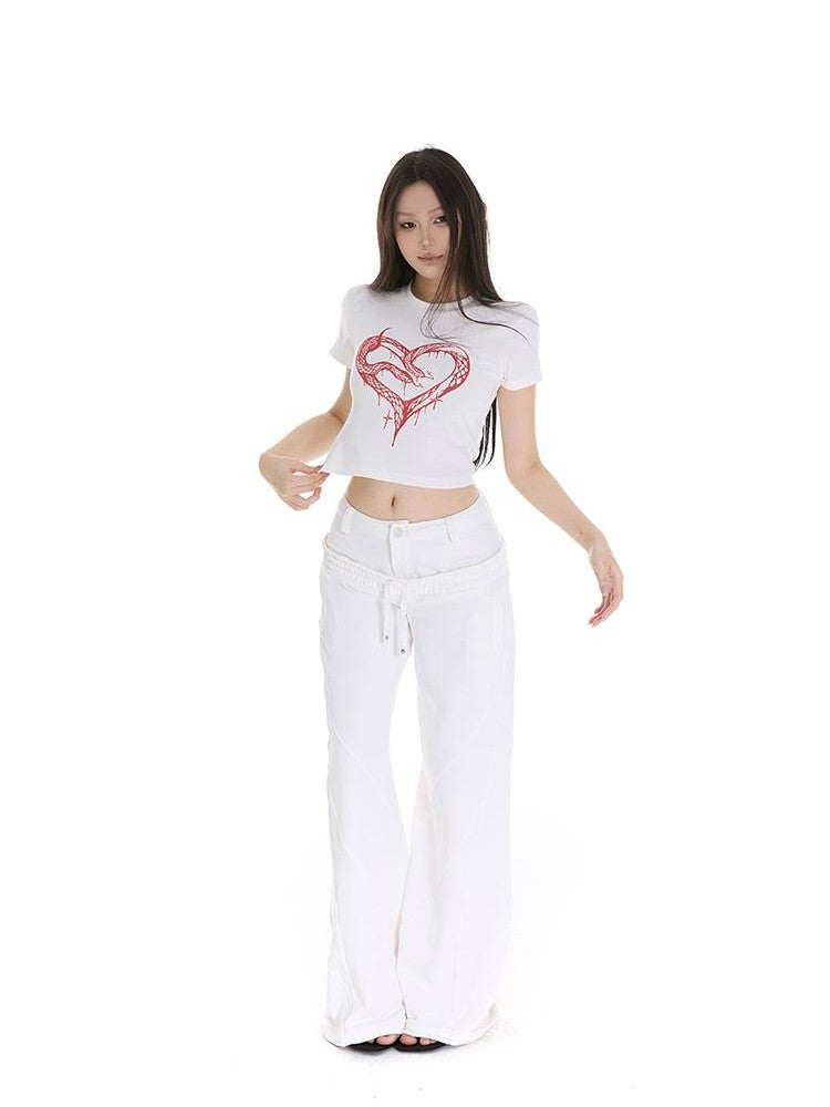itsdinn Commuter Patchwork Double Waistband Low Rise Women&