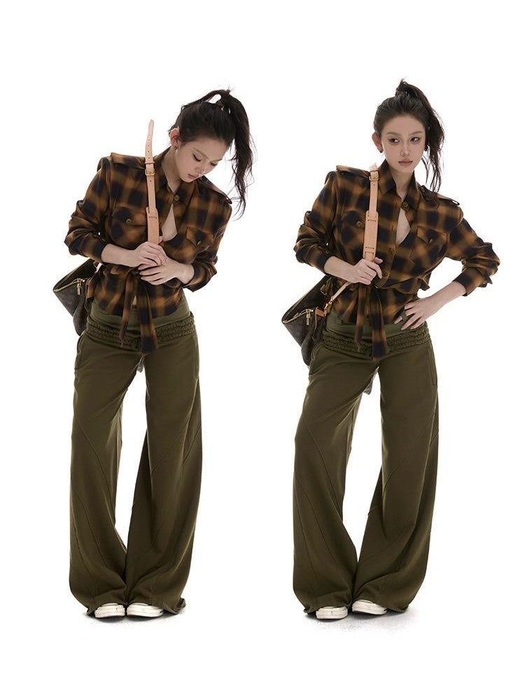 itsdinn Commuter Patchwork Double Waistband Low Rise Women&