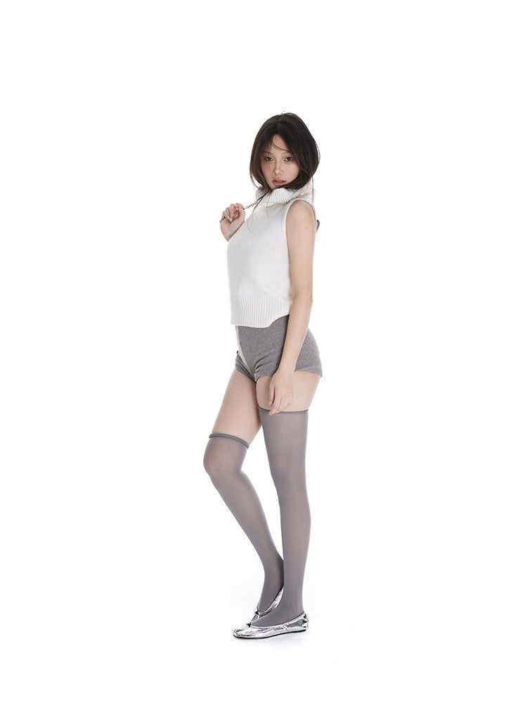 itsdinn Cropped High Neck Knitted Solid Women&