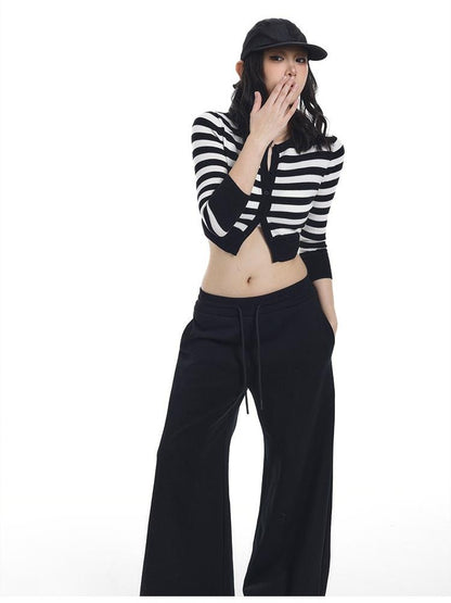 itsdinn Cropped Two Tone Striped Three Quarter Sleeve Women&