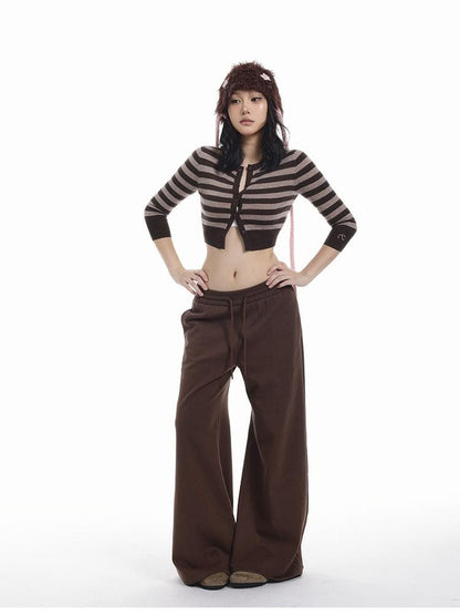 itsdinn Cropped Two Tone Striped Three Quarter Sleeve Women&