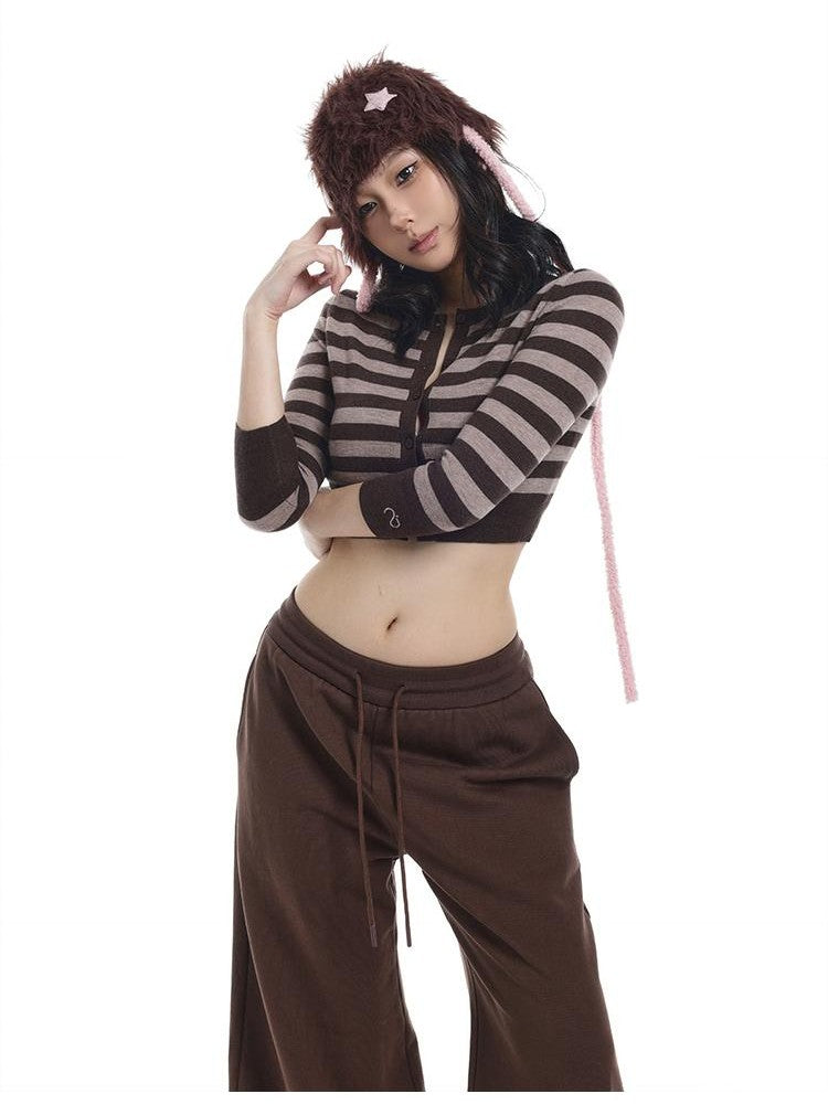 itsdinn Cropped Two Tone Striped Three Quarter Sleeve Women&