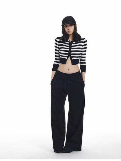 itsdinn Cropped Two Tone Striped Three Quarter Sleeve Women&