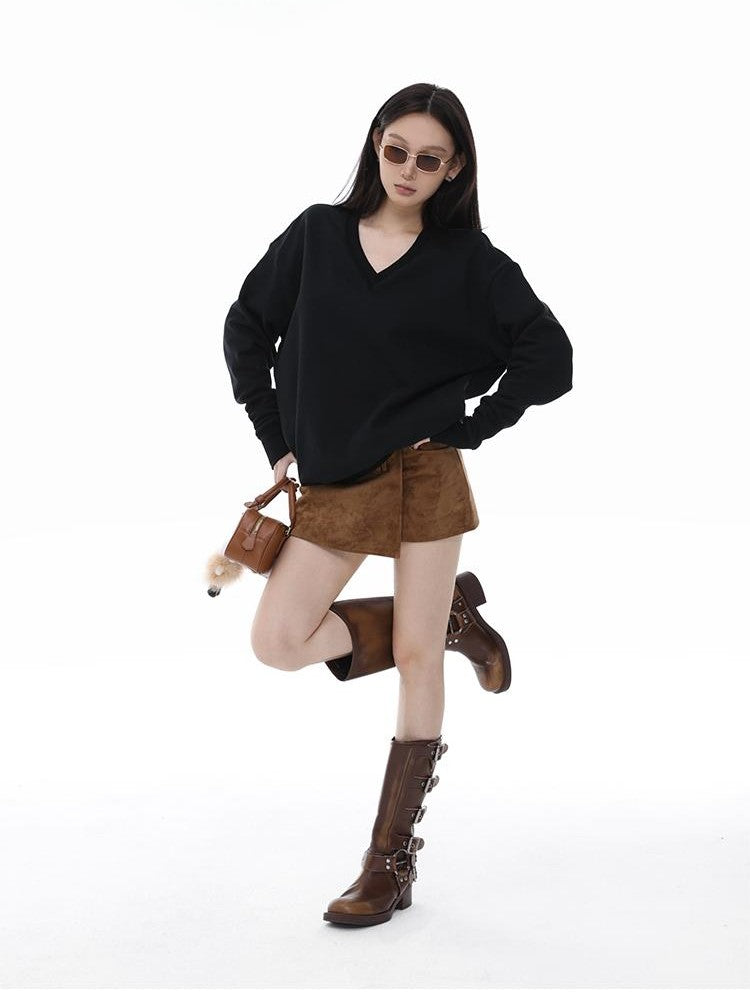 itsdinn Embroidered V-neck Batwing Sleeve Loose Fit Women&