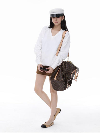 itsdinn Embroidered V-neck Batwing Sleeve Loose Fit Women&