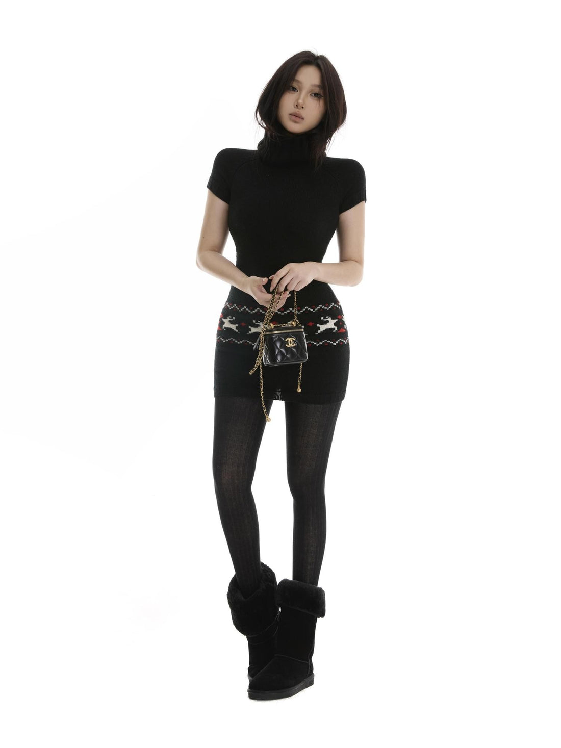 itsdinn Fair Isle Reindeer Knit Turtleneck Women&