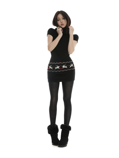 itsdinn Fair Isle Reindeer Knit Turtleneck Women&