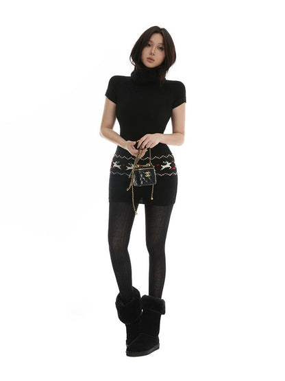 itsdinn Fair Isle Reindeer Knit Turtleneck Women&