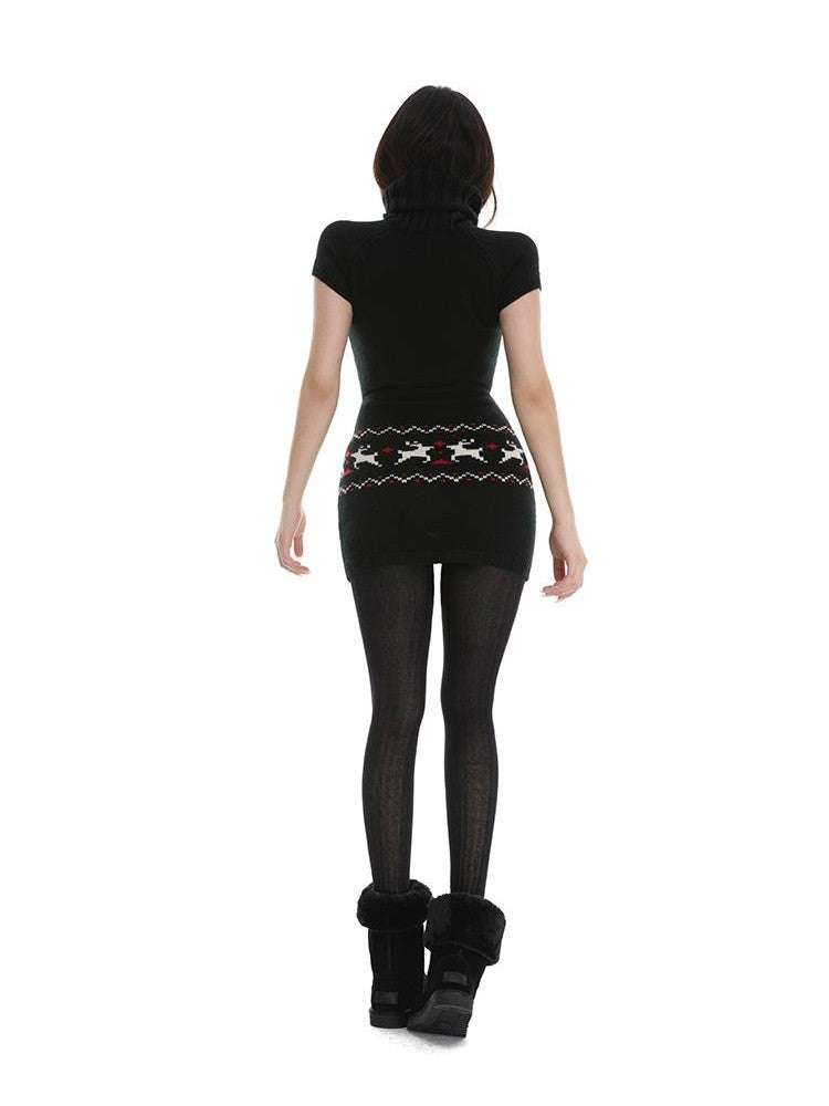 itsdinn Fair Isle Reindeer Knit Turtleneck Women&