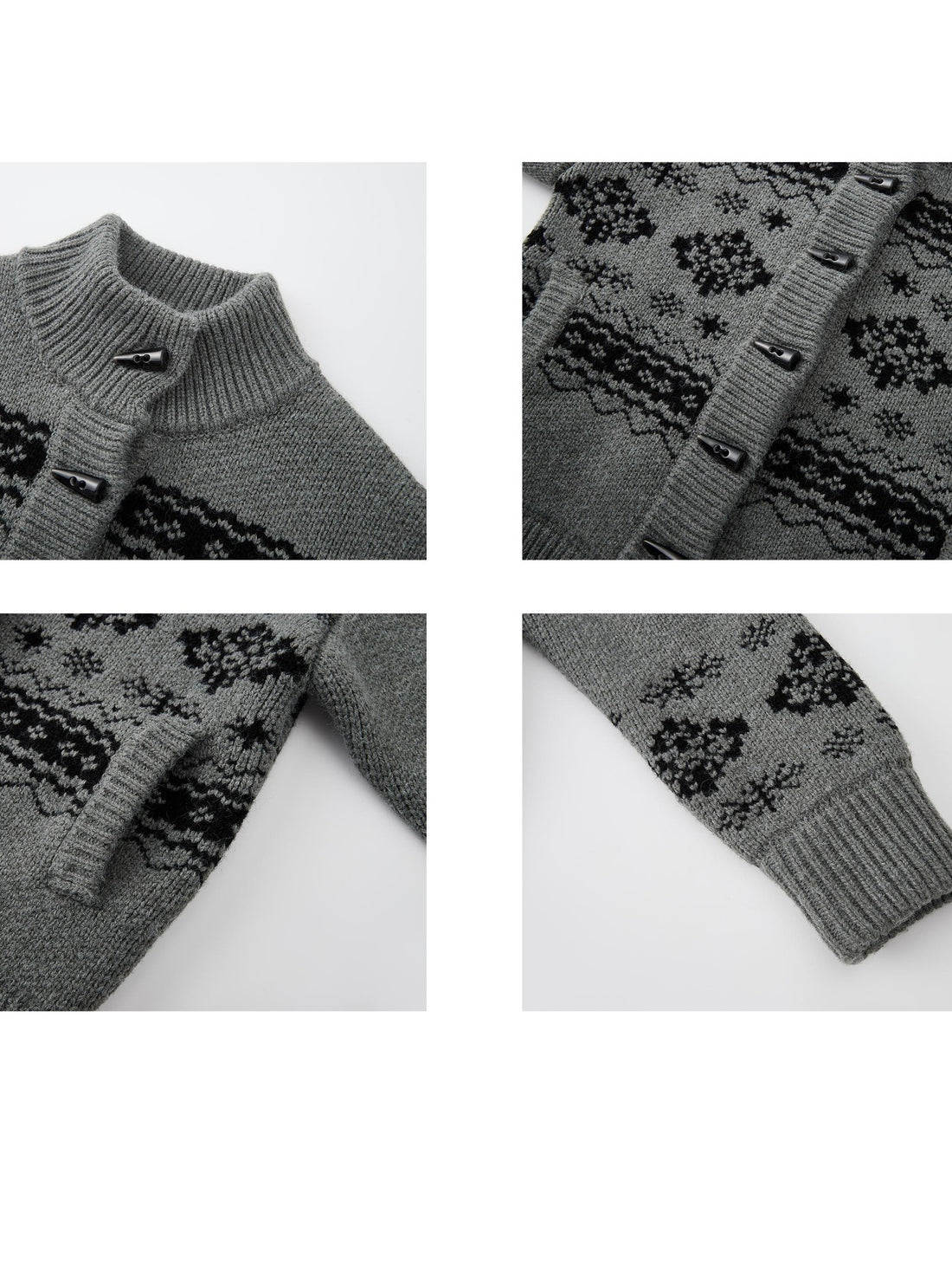 itsdinn Fair Isle Stand Collar Thick Knit Loose Fit Single Button Women&