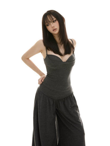 itsdinn Faux Layered Spliced Cami V-neck Women&