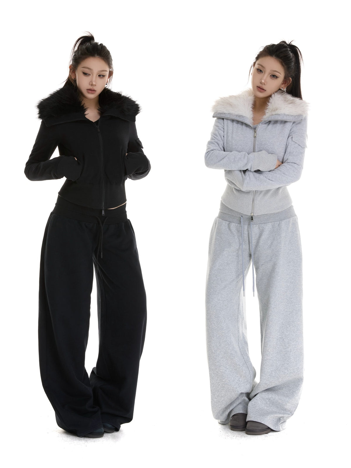 itsdinn Fur Collar Quilted Cropped Multiple Pockets Women&