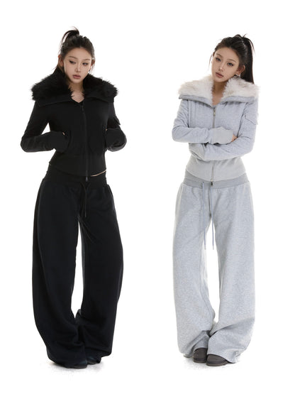 itsdinn Fur Collar Quilted Cropped Multiple Pockets Women&