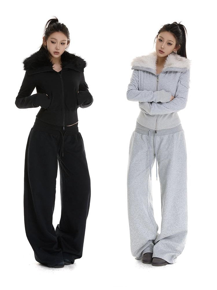 itsdinn Fur Collar Quilted Cropped Multiple Pockets Women&