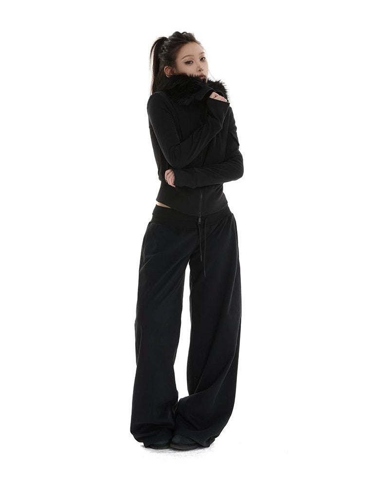 itsdinn Fur Collar Quilted Cropped Multiple Pockets Women&