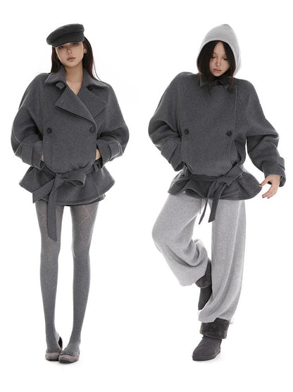 itsdinn Gray Asymmetrical Raglan Sleeve Double Breasted Women&