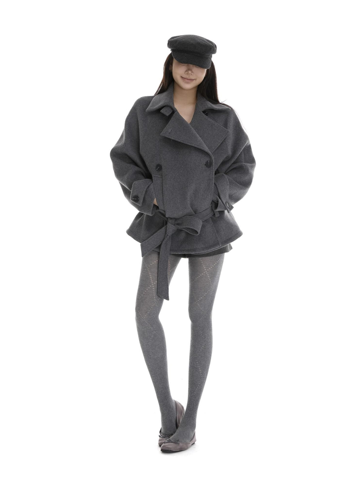 itsdinn Gray Asymmetrical Raglan Sleeve Double Breasted Women&