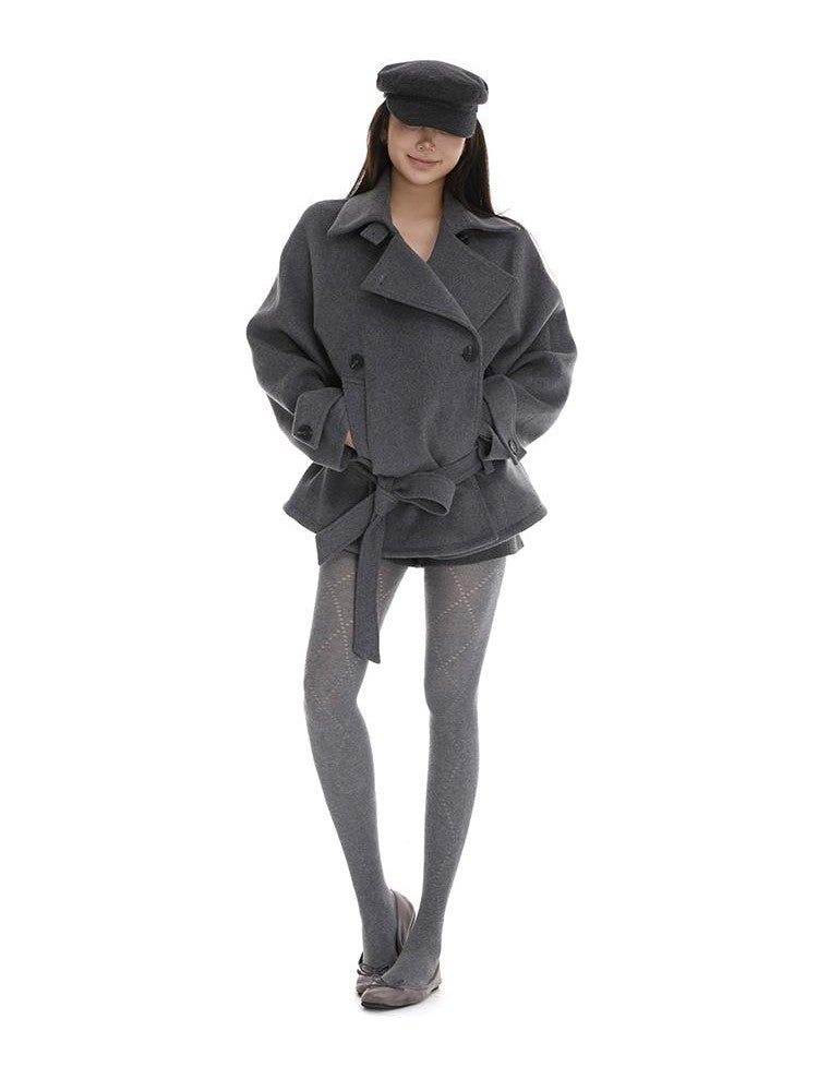 itsdinn Gray Asymmetrical Raglan Sleeve Double Breasted Women&