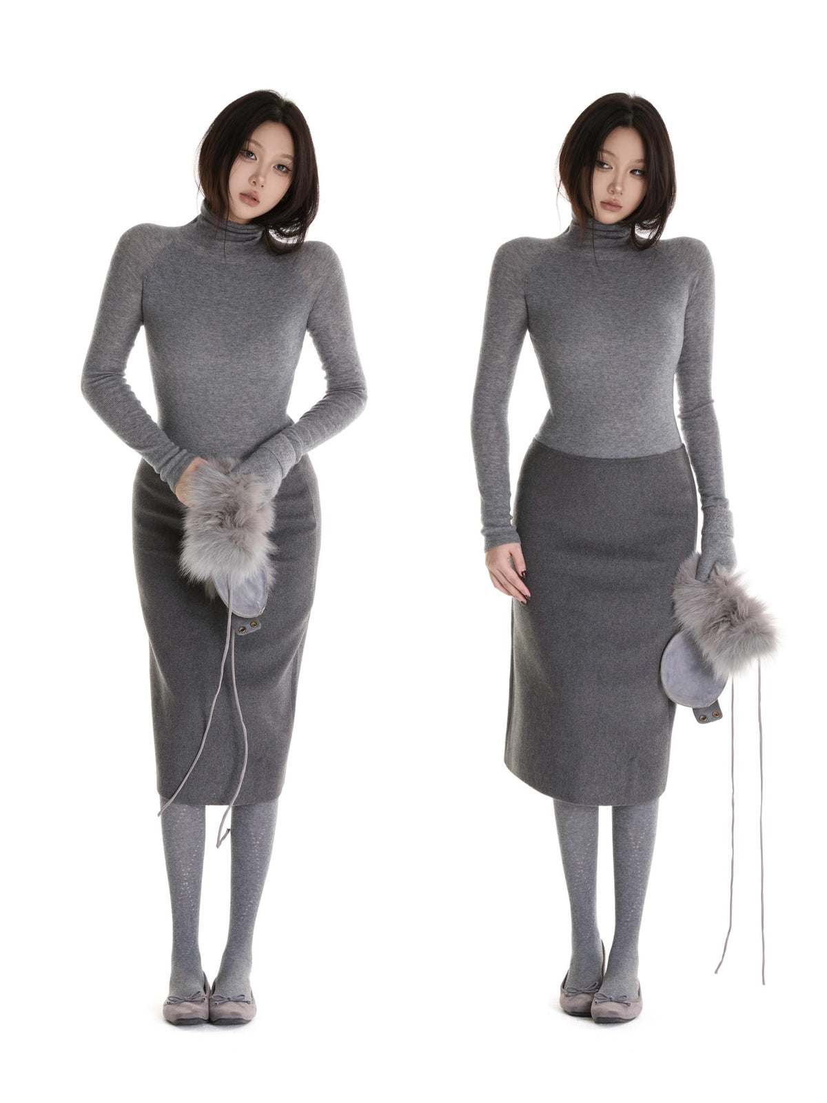 itsdinn Gray Black Interwoven Turtleneck Slim Women&