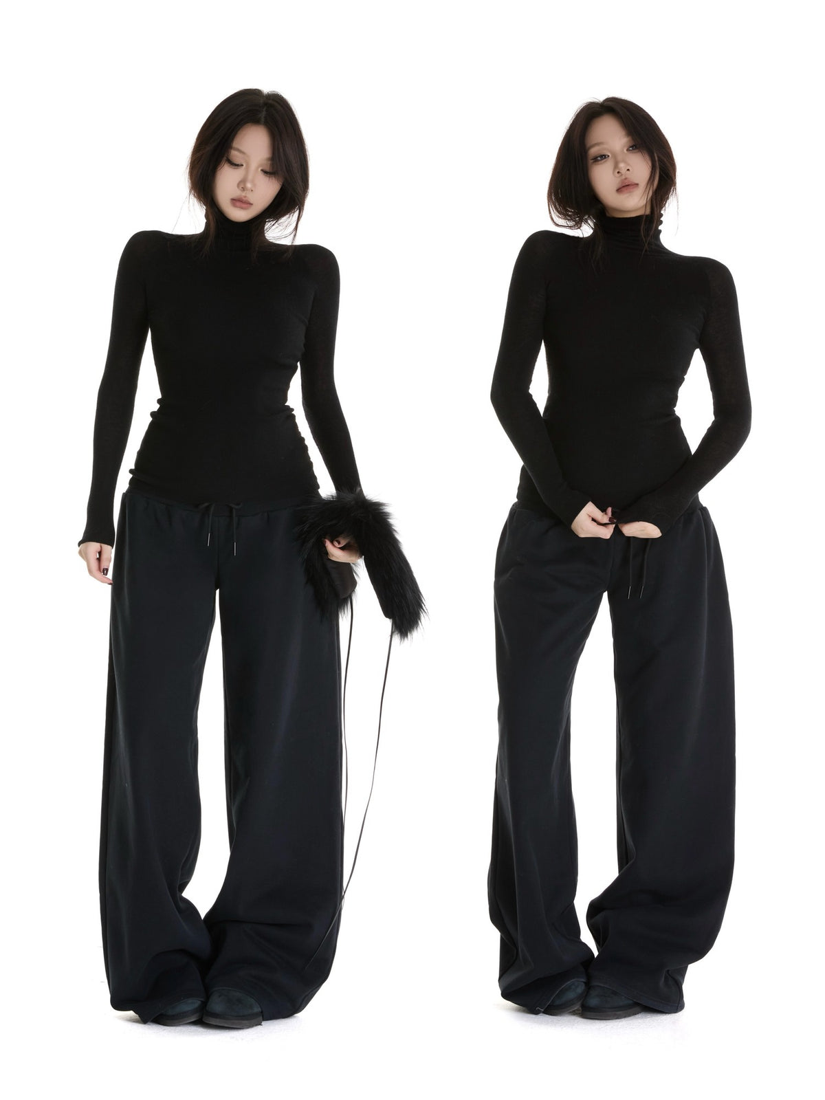 itsdinn Gray Black Interwoven Turtleneck Slim Women&