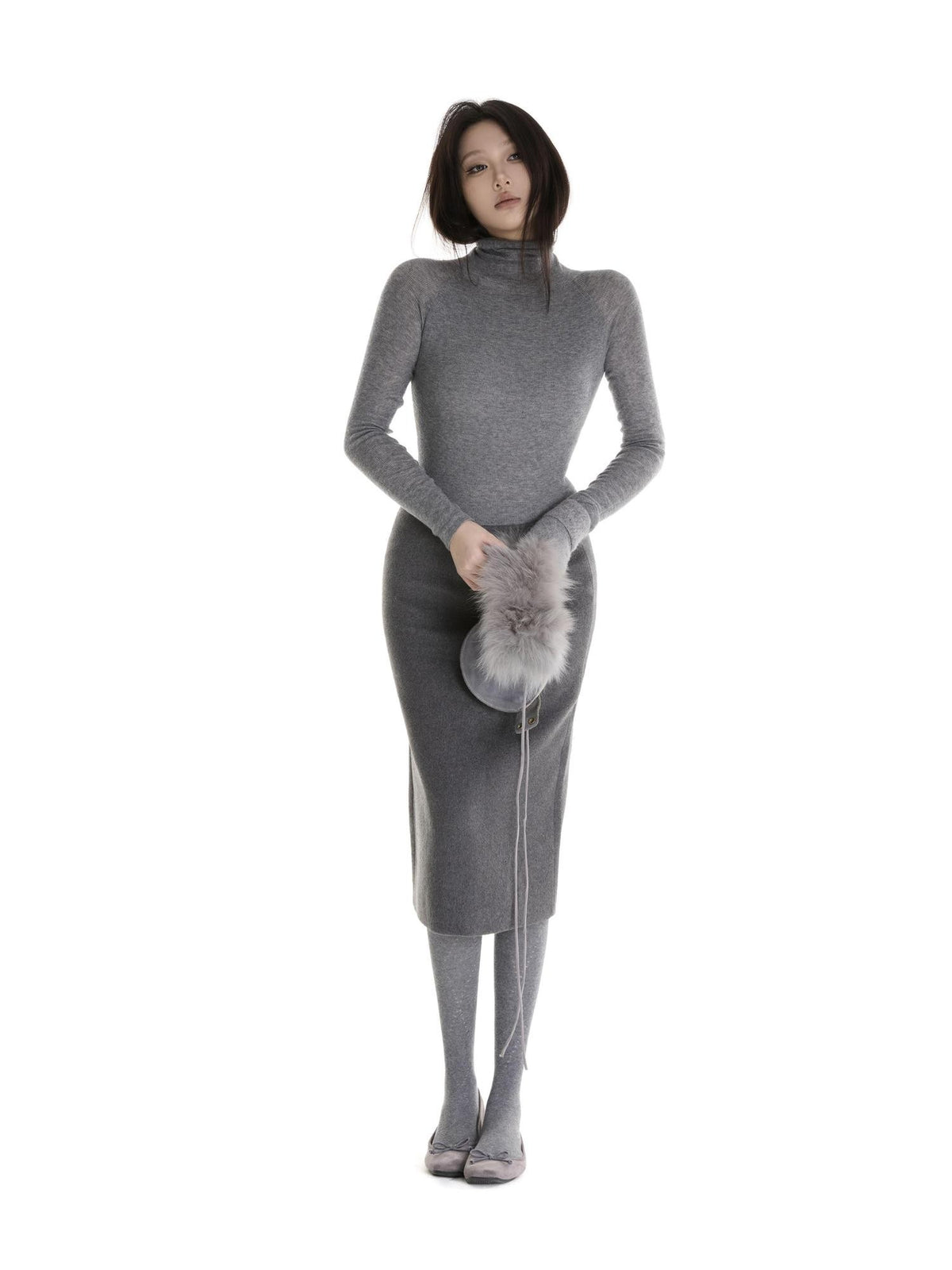itsdinn Gray Black Interwoven Turtleneck Slim Women&