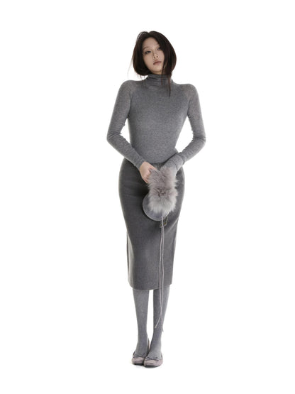 itsdinn Gray Black Interwoven Turtleneck Slim Women&