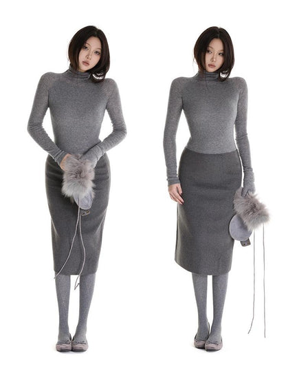 itsdinn Gray Black Interwoven Turtleneck Slim Women&